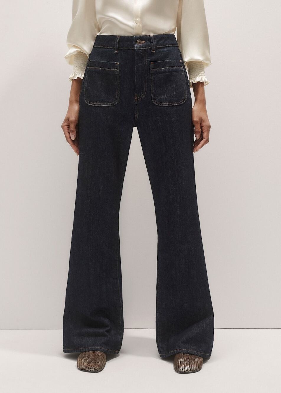 ME+EM Patch Pocket Leg Elongator Jean Midweight Denim Dark Wash Size 33 EUC